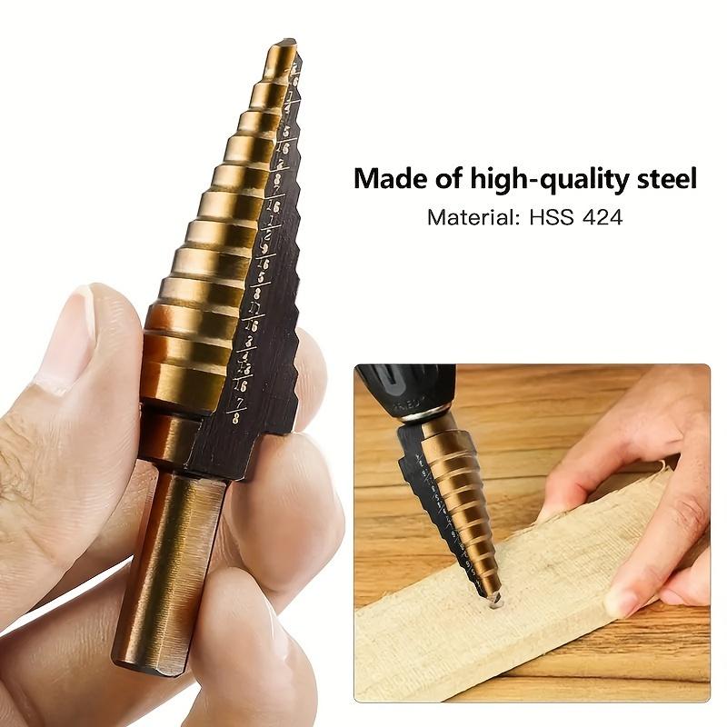 HSS Cobalt Step Drill Bit - Coated, Multiple Hole  High-Speed Steel, with Black Oxide, for Drilling Metal, Wood, Plastic, Aluminum, Titanium