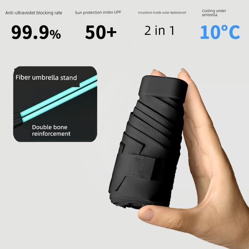 Ultra-Compact 40% off Sunshade and Rainproof Umbrella, Dual-Use Umbrella with Black Coating, Pocket-Sized Sun Umbrella, Mini Capsule Sun Protection