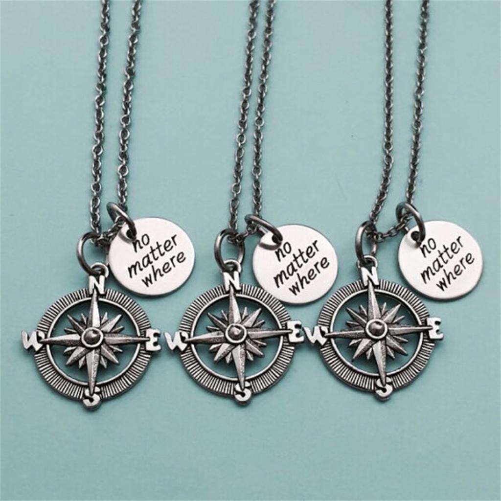 Vintage Style Compass Necklace With Inspirational No Matter Where Pendant Minimalist Silvery Chain Jewelry Accessory For Travel And Daily Wear