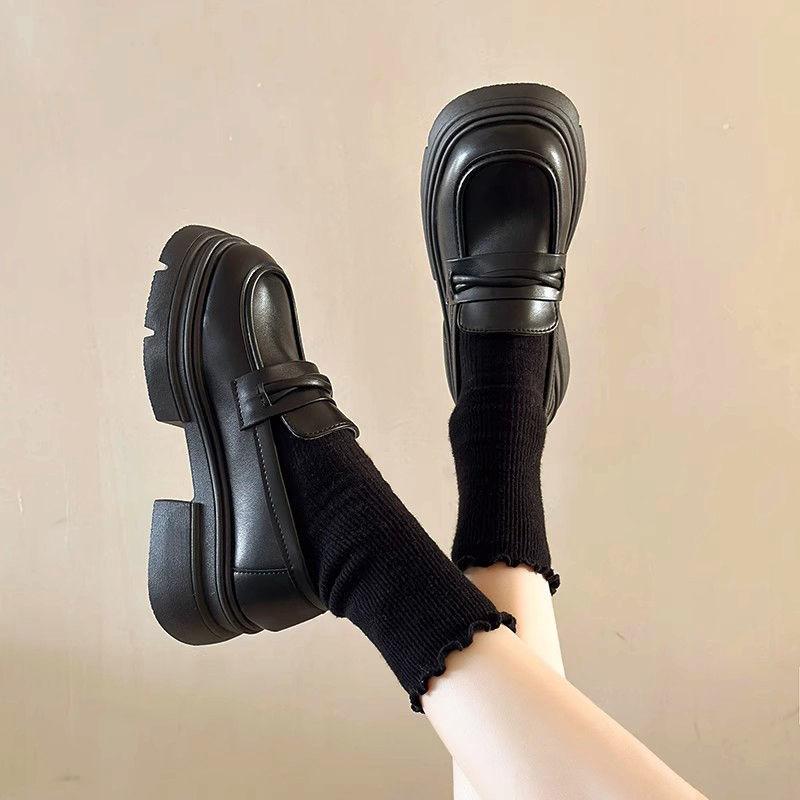 British Style JK Small Leather Shoes Women's Retro 2025 Spring New Versatile Muffin Thick-soled Heightening Loafers Single Shoes