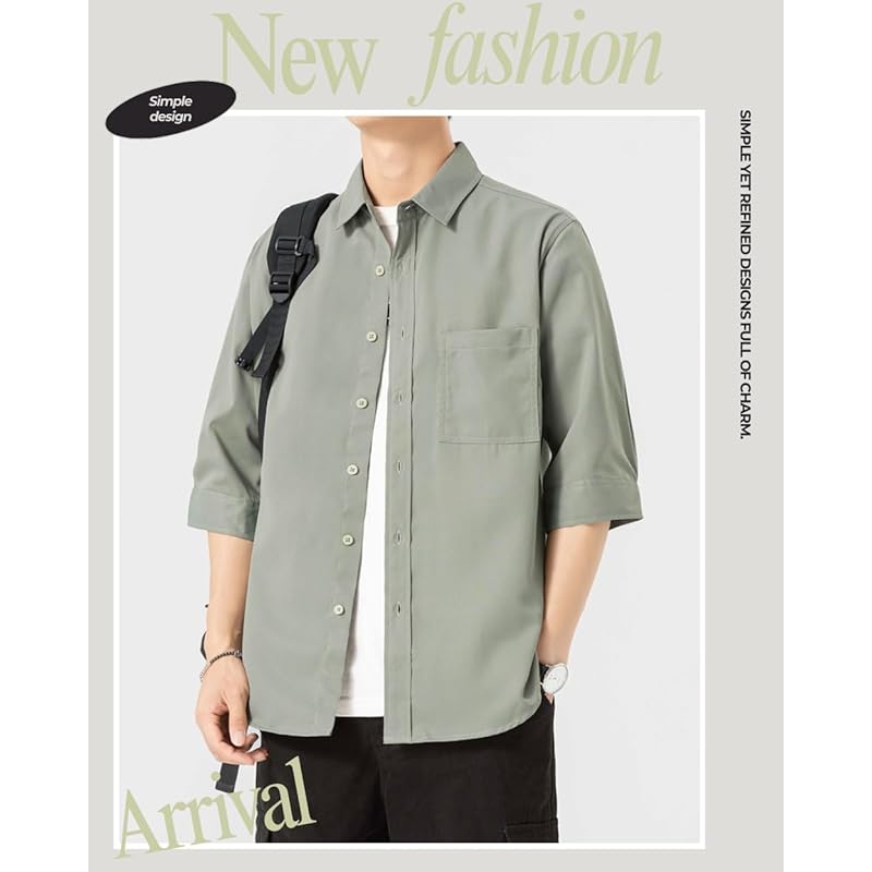 [foveitaa] Shirt 3/4 Sleeve Men's Summer Clothes Fashion Casual Big Size Button Down Business Commute Fashionable Design Comfortable Breathable Spring