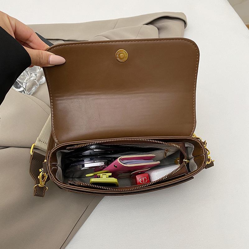New simple solid color women's bag texture popular Japanese contrasting color shoulder bag niche foreign style messenger bag