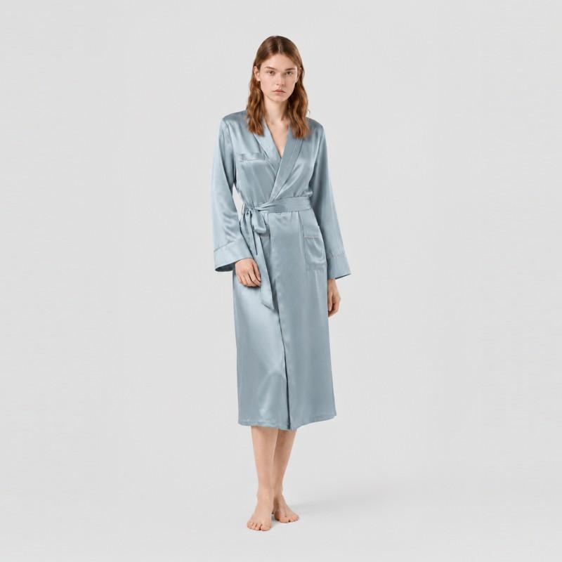 100% Mulberry Silk Robes Women Long Bathrobe Premium Loungewear