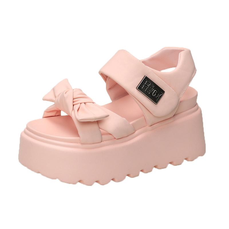 Fashion Women Summer High Platform Sandals 8CM Wedges Leather Chunky Slippers 2025 Outside Ankle Strap Sandals Beach Casual Slides Woman