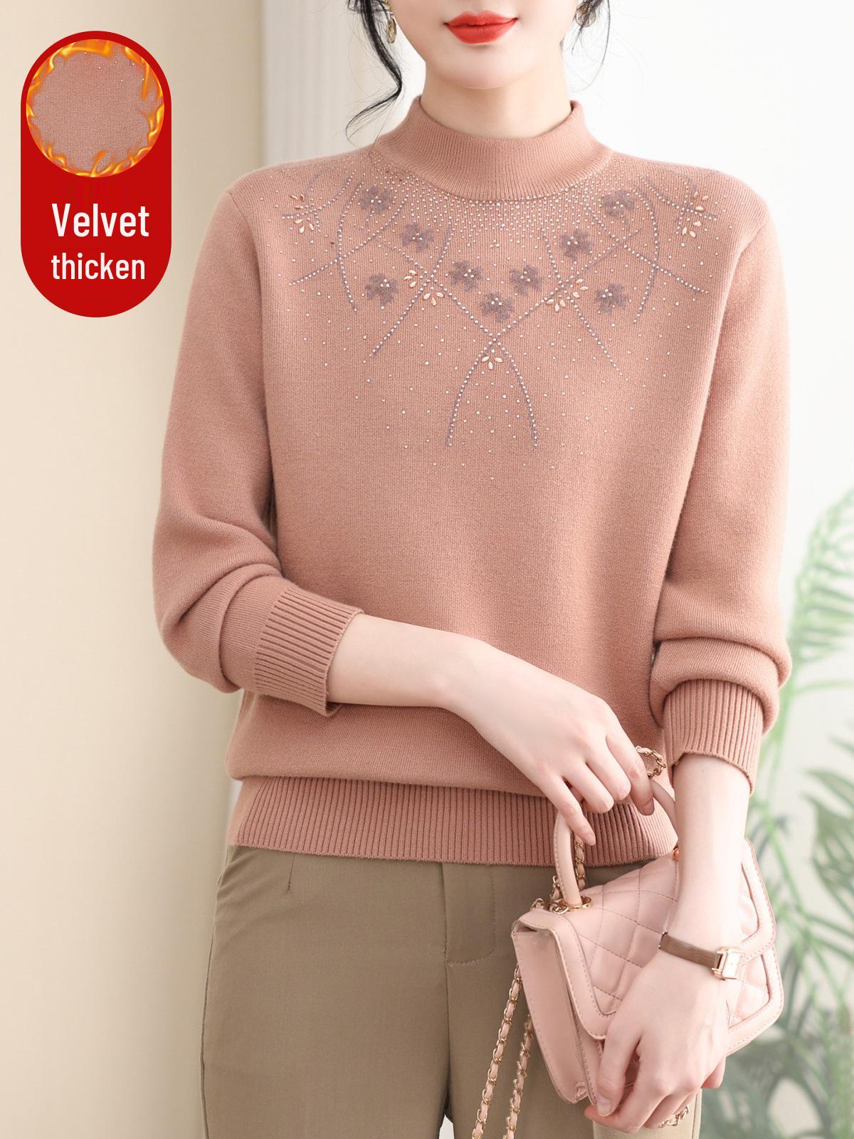 Luomeng Plus Velvet Thick Knit Sweater for Middle-aged Women XL (85-100 jin)