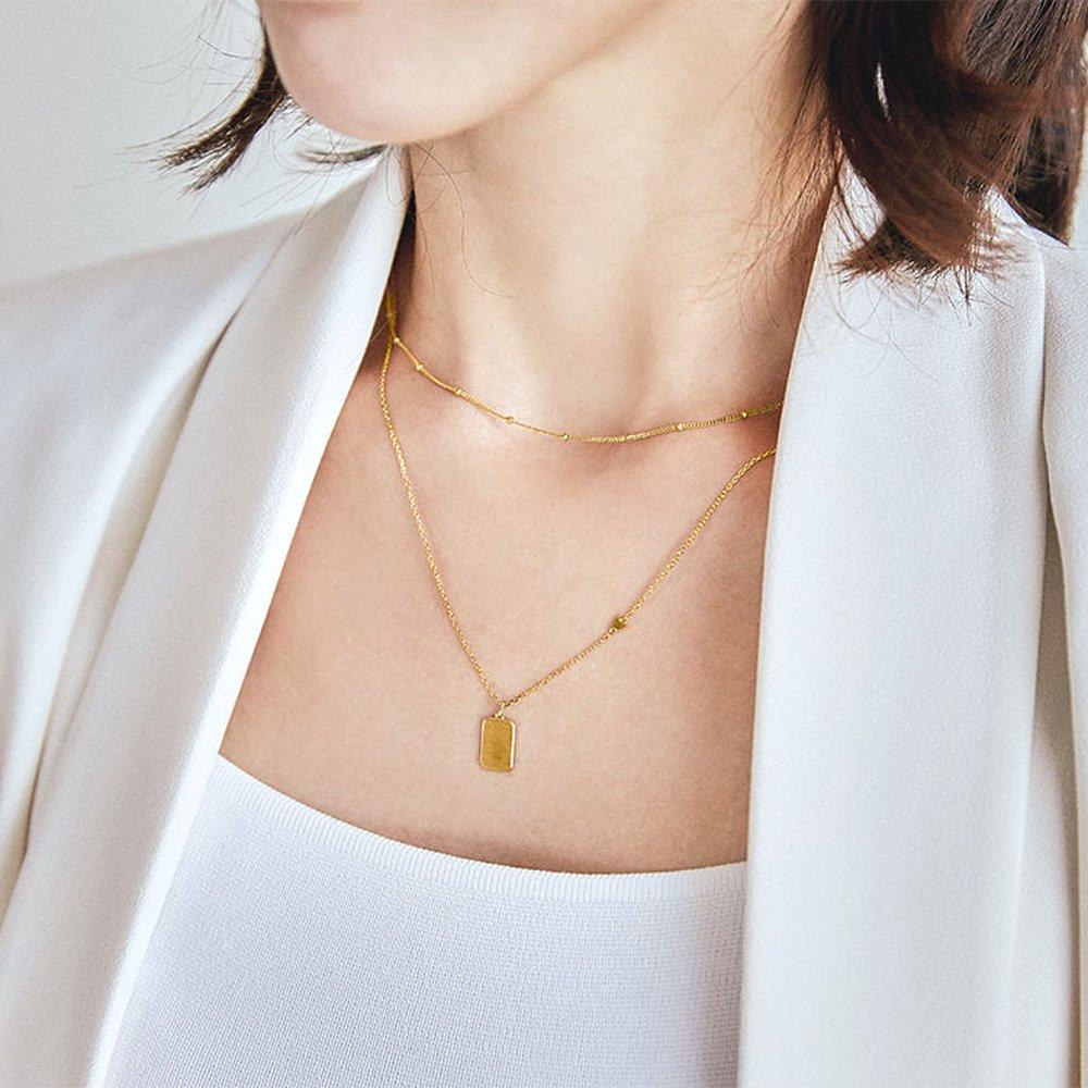 Square Tag Silver Yellow Necklace Tnssvg11971M