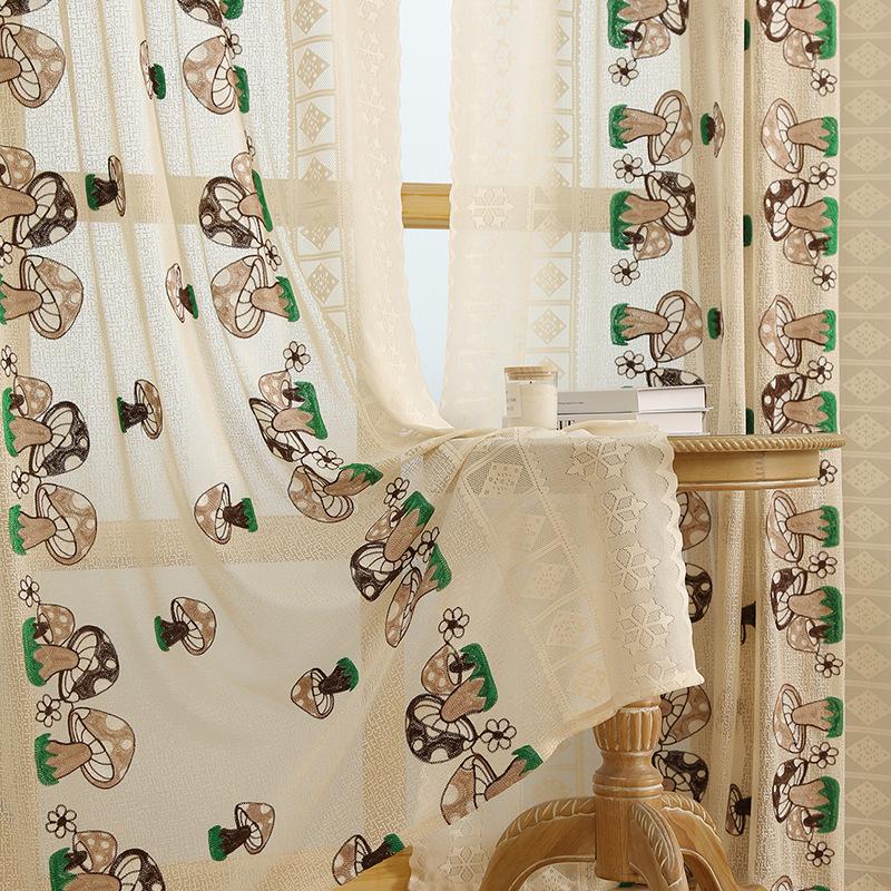 Labelled Small Mushroom Embroidered Curtains Bedroom French Cream Curtain Living Room Bedroom Balcony Window Screen