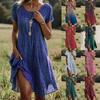 Rochie de vară vintage boemă etnică pentru femei - Mânecă scurtă, gât rotund supradimensionat, lungime midi, respirabilă, largă