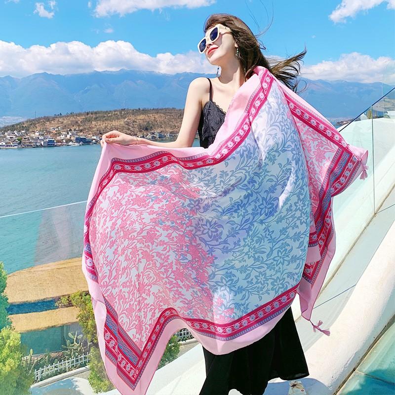 Ethnic Shawl Scarf Seaside Sunscreen Beach Silk Scarf Red Big Yarn Women'S Desert Travel Ladies Po Accessories Ladies