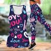 Completo Yoga Stampato a Forma di Cuore per Donna Moda Leggings da Allenamento Fitness Sportivo Set Yoga Casual Tuta Sportiva Esclusiva per San Valentino