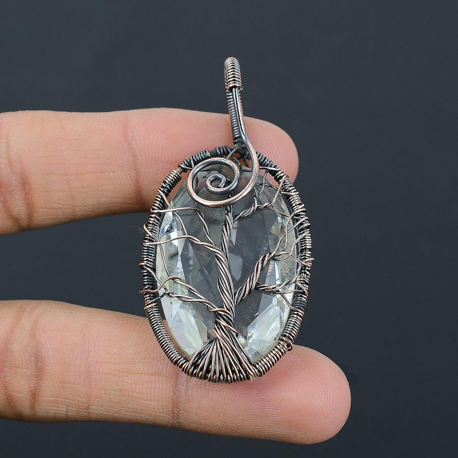 Natural Tree Of Life White Topaz Gemstone Copper Wire Wrap Pendant 2.36" R6u20