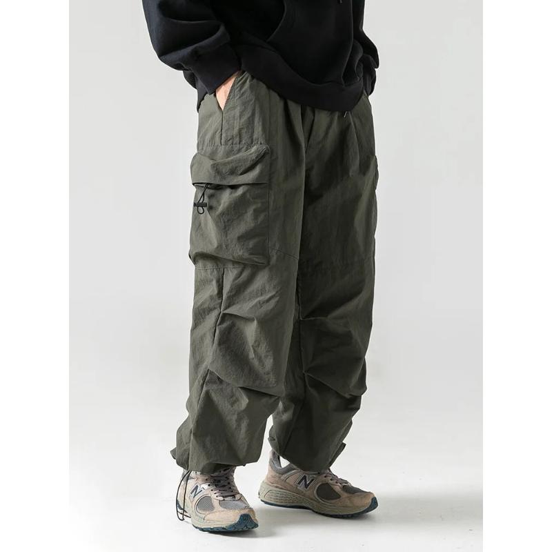 Pantalon de randonnée cargo imperméable Printemps et Automne Hommes Streetwear Américain Techwear Coupe ample Cordon de serrage Poignets côtelés Brodés L vert