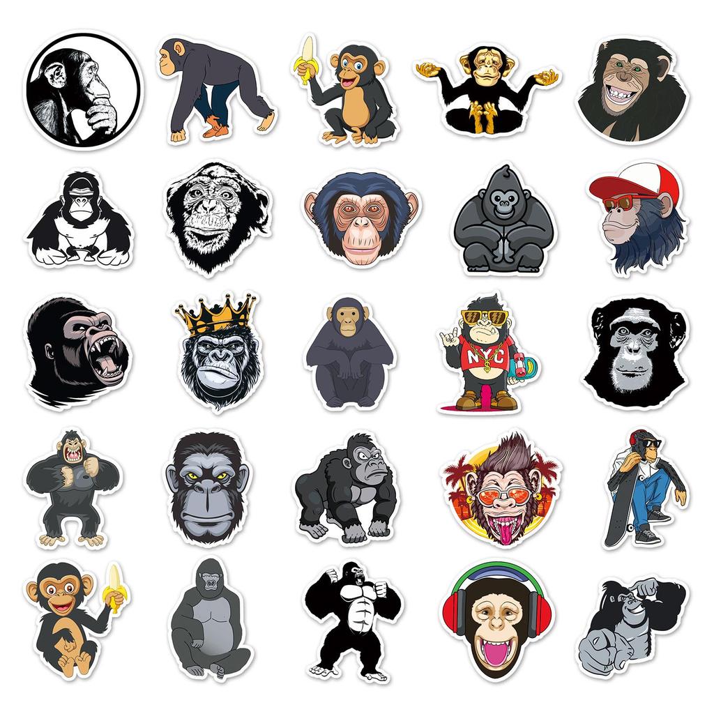 50 Gorilla Graffiti Stickers - Waterproof Cartoon Animal Designs for DIY Skateboards, Phone Cases, and Luggage.