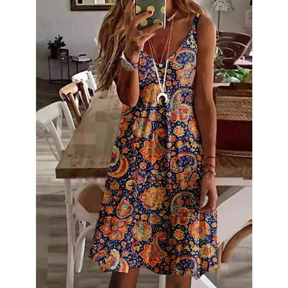 Elegant Spring and Summer New Printed Women's Camisole Dress