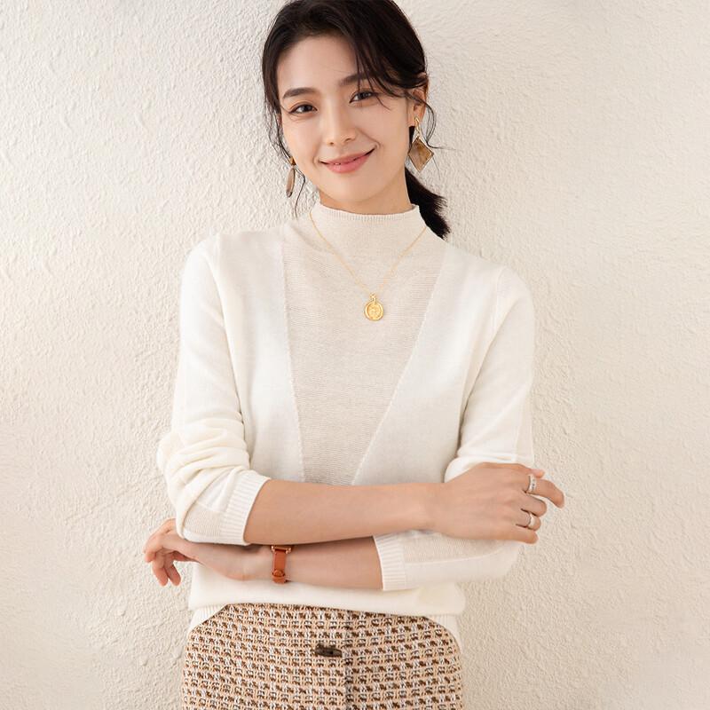 TUHUANG Women's Metallic Thread Wool Semi-High Collar Sweater