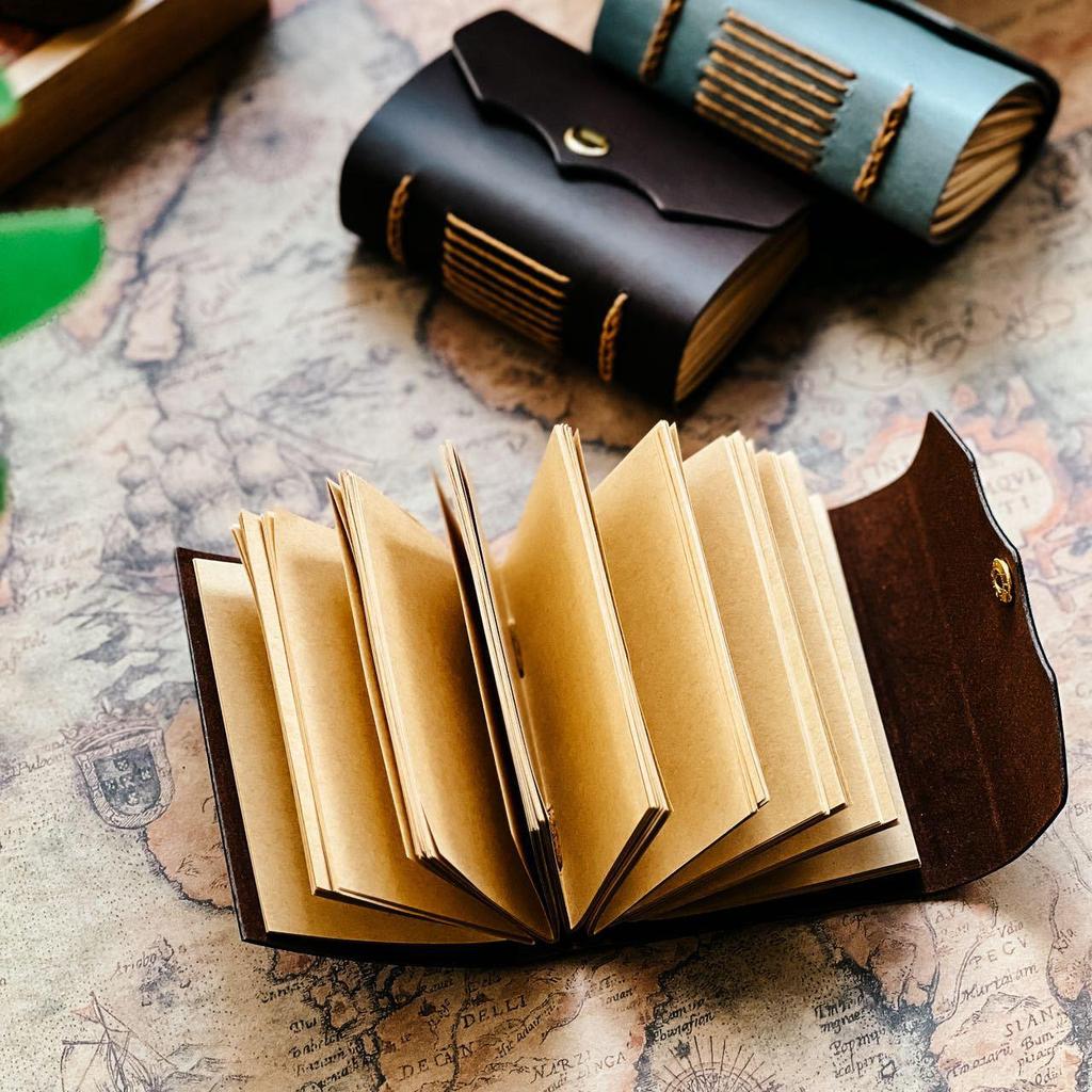 Handmade Leather Travel Journal - Customizable Retro Notebook with Simple Cover