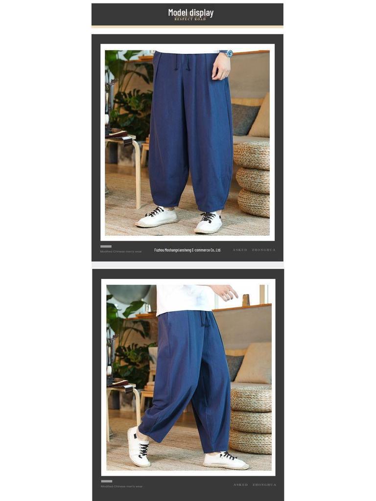Men's Loose Wide-Leg Linen Pants - Chinese Style, Plus Size, Vintage Bloomer Trend