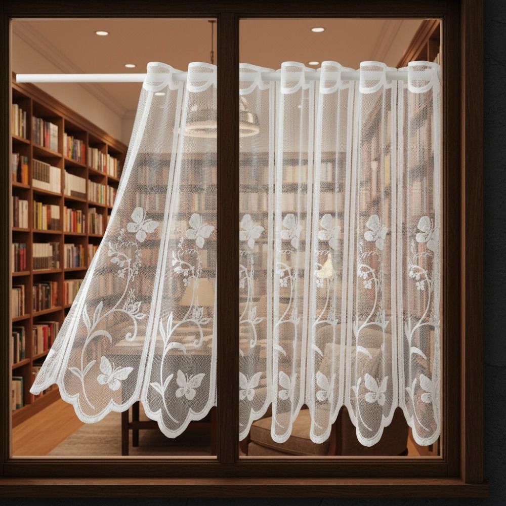 Through-shaft Type White Lace Short Window Sheer Floral Embroidery Partition Short Valance Bedroom