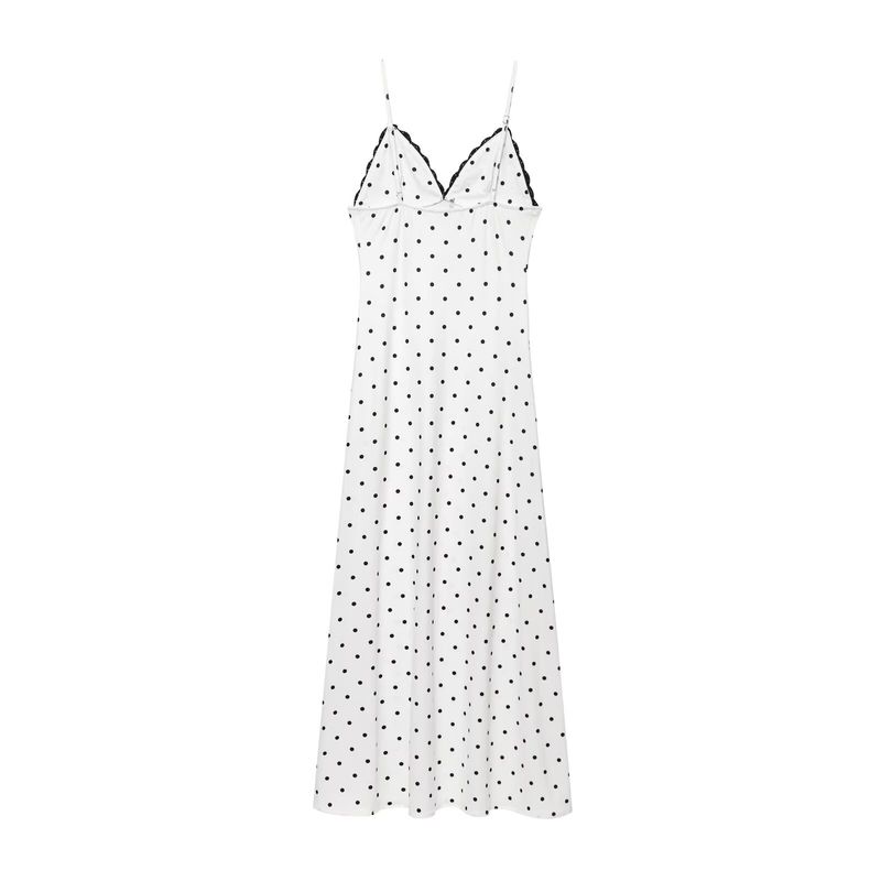 Zbzr Spring New Women clothes Western Style Fashion V-neck Lace Stitching Polka Dot Tight Camisole Dress