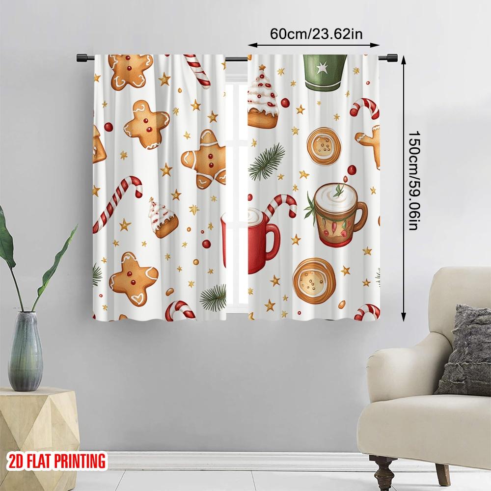 2 Stück 2D-Ebene Druck Beliebte Vorhangpaneele Weihnachtssüßigkeiten Feiertagsfestlich (2) Vielseitiges, strapazierfähiges Polyester (ohne Stange)