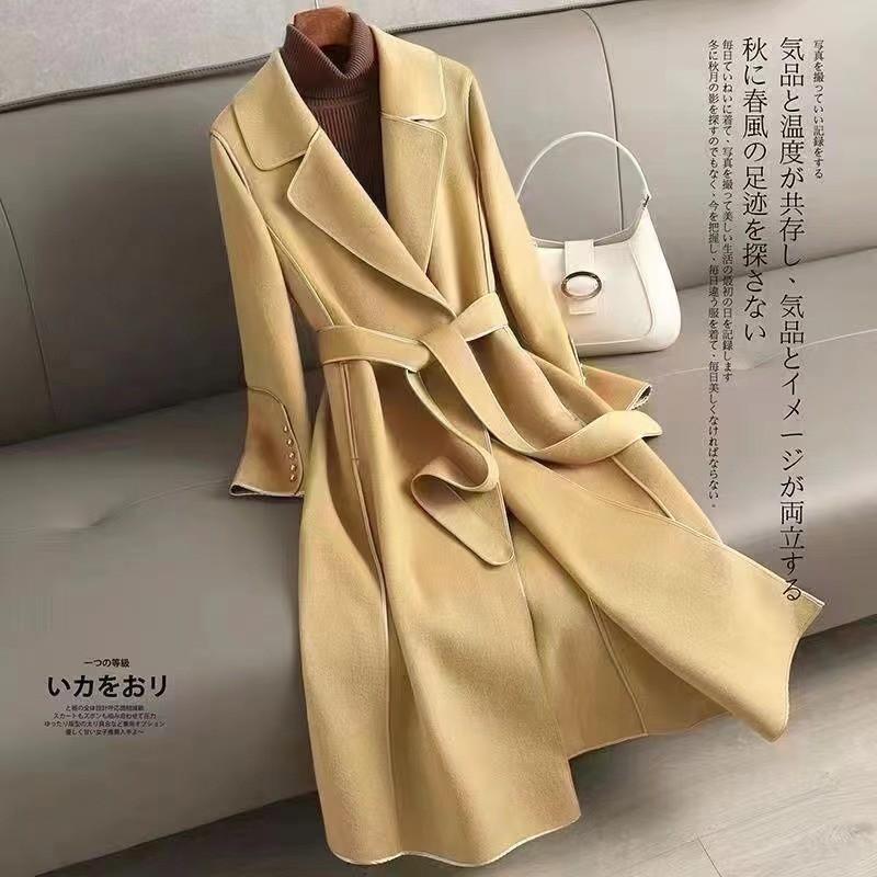 2026 Womens Mid-Length Wool Blend Coat V-Neck Slim Fit Casual Commute Outerwear