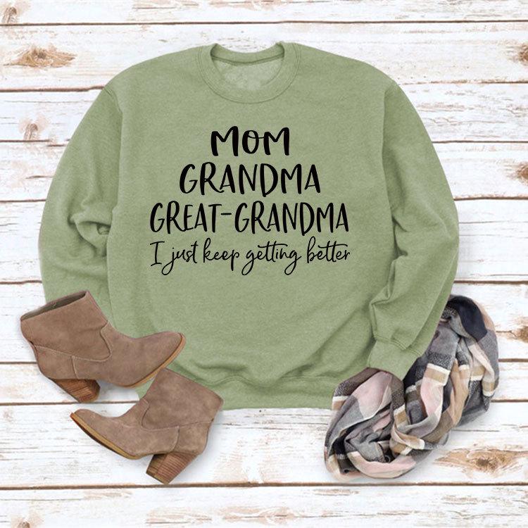 "European & American Fashion Grandma Letter Long-Sleeve T-Shirt, Autumn/Winter, Plus Size"