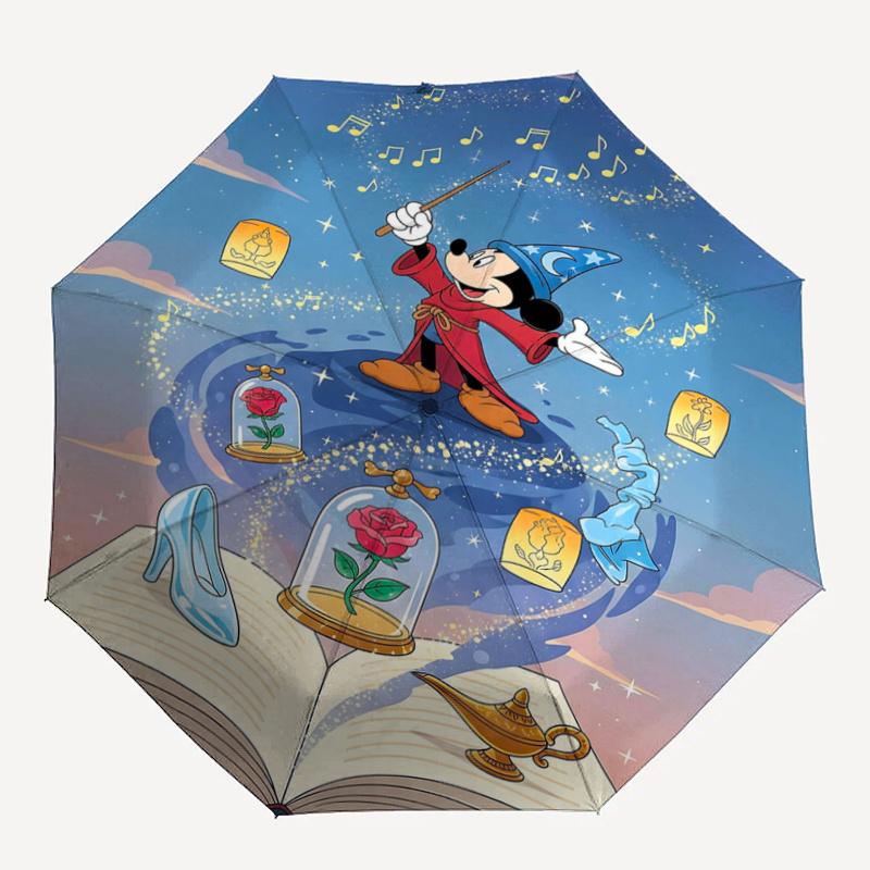 1pc Mickey's Magical Evening Durable Cartoon Folding Umbrella, Portable 3-Fold Compact Umbrella for Men and Women, Suitable for Travel or Da
