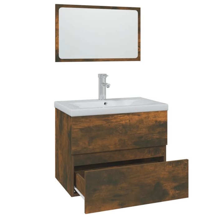VidaXL Meubles de Salle de Bain Meuble sous Évier Miroir Armoire de Lavabo Armoire de Rangement Intérieur Chêne Fumé Bois 3152873