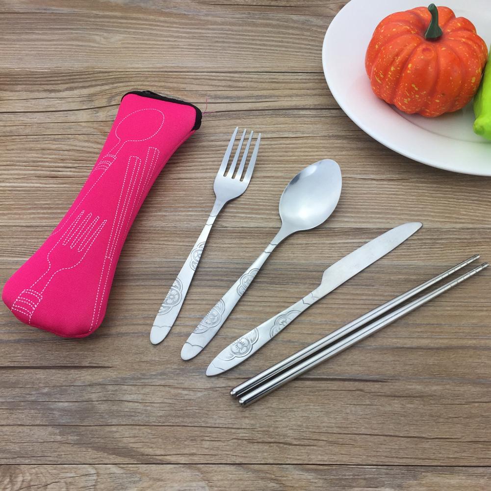 Portable Lunch Tableware Cutlery Set Stainless Steel Spoon Fork Cutter Chopsticks Travel Outdoor
