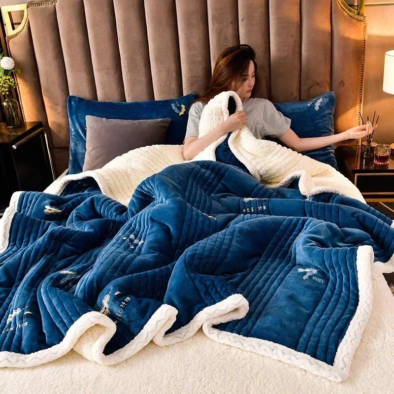 

Synthetic Milk Velvet Autumn Winter Warm Blankets designed for Bed 3 Layers Thicken Lambwool Sofa Blanket Warmth Fluffy Warmth Blanket 100x150cm Very Small