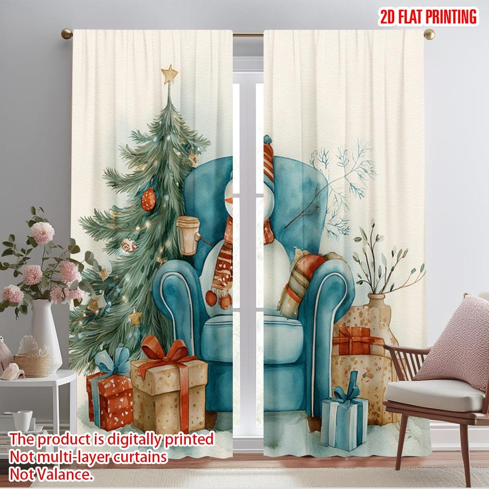 

2pcs,2D plane printing Curtains Snowman & Snowflake Polyester Woven (without rod) Decorations Outdoor Perfect for Bedroom, 52.50×116.00 CM 2pcs