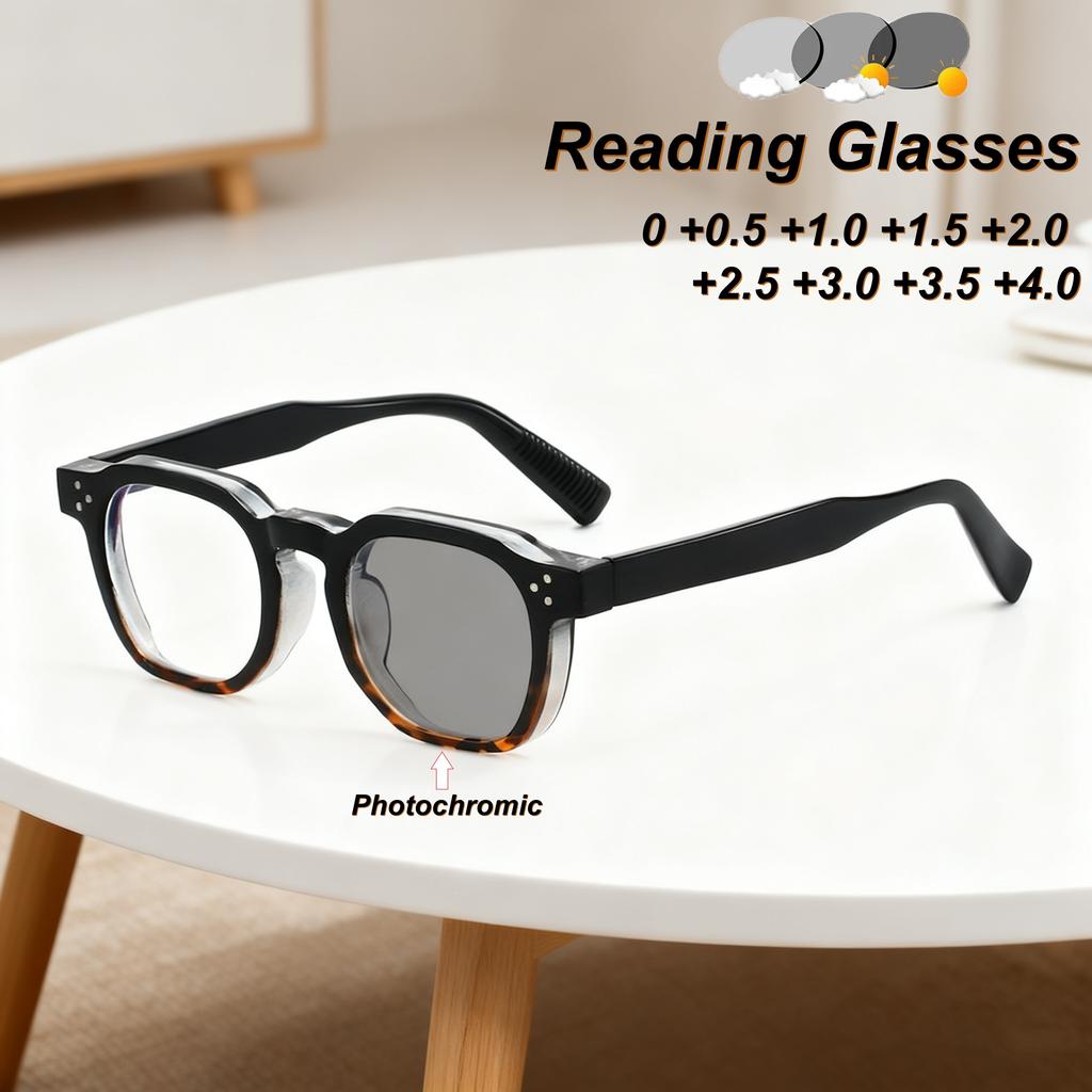 Retro Personalized Square Frame Photochromic Women'S Reading Glasses Outdoor Neutral High Quality Anti Blue Light Glasses