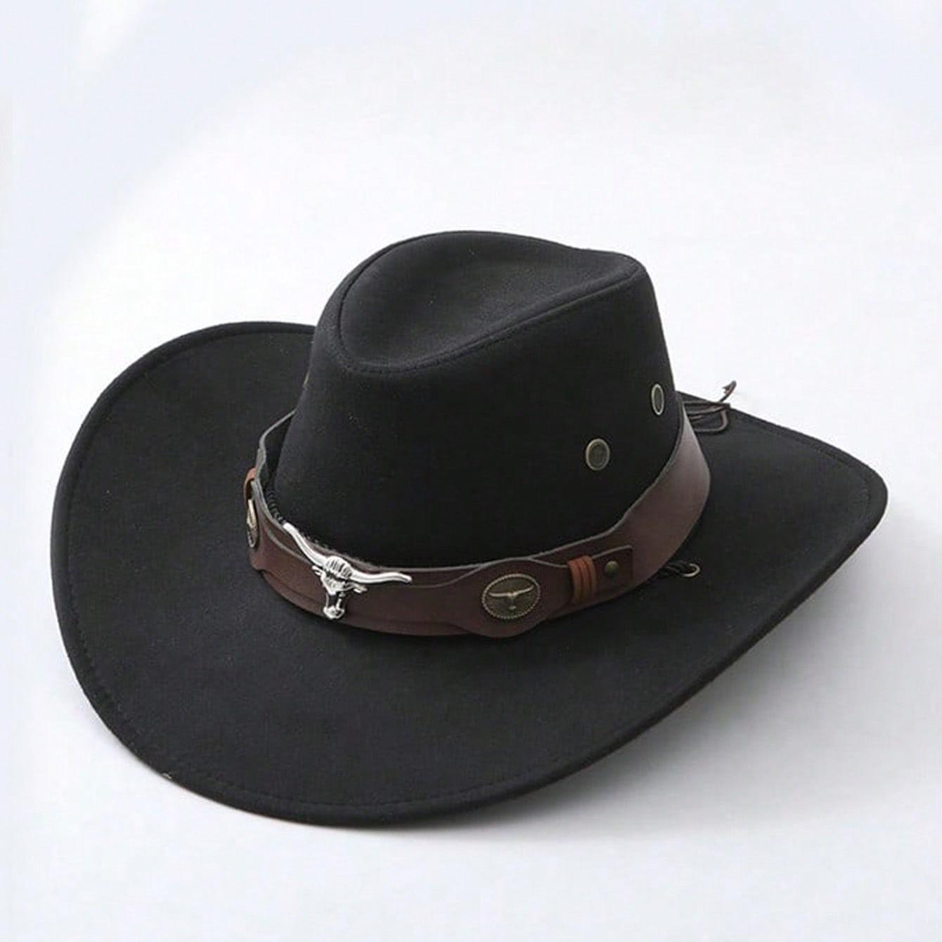 

Ox Head Belt Hat Retro Suede Cowgirl Hat Rivet Fedora Hat Comfortable Wide Brim Sun Cap For Western Themed Parties Cowboy Shows чорний