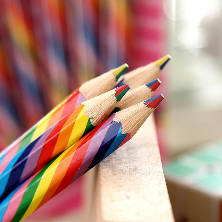 Lápiz Arcoíris Creativo Lindo de 4 Colores Mismo Núcleo de Madera Papelería de Dibujo para Niños Regalo
