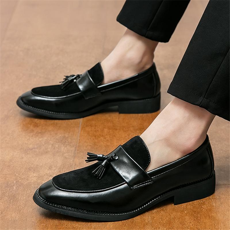 Pointed Toe Suede Patchwork Tassels Casual Dress Homecoming Shoes for Men Brand Designer Male Formal Wedding Loafers Footwear