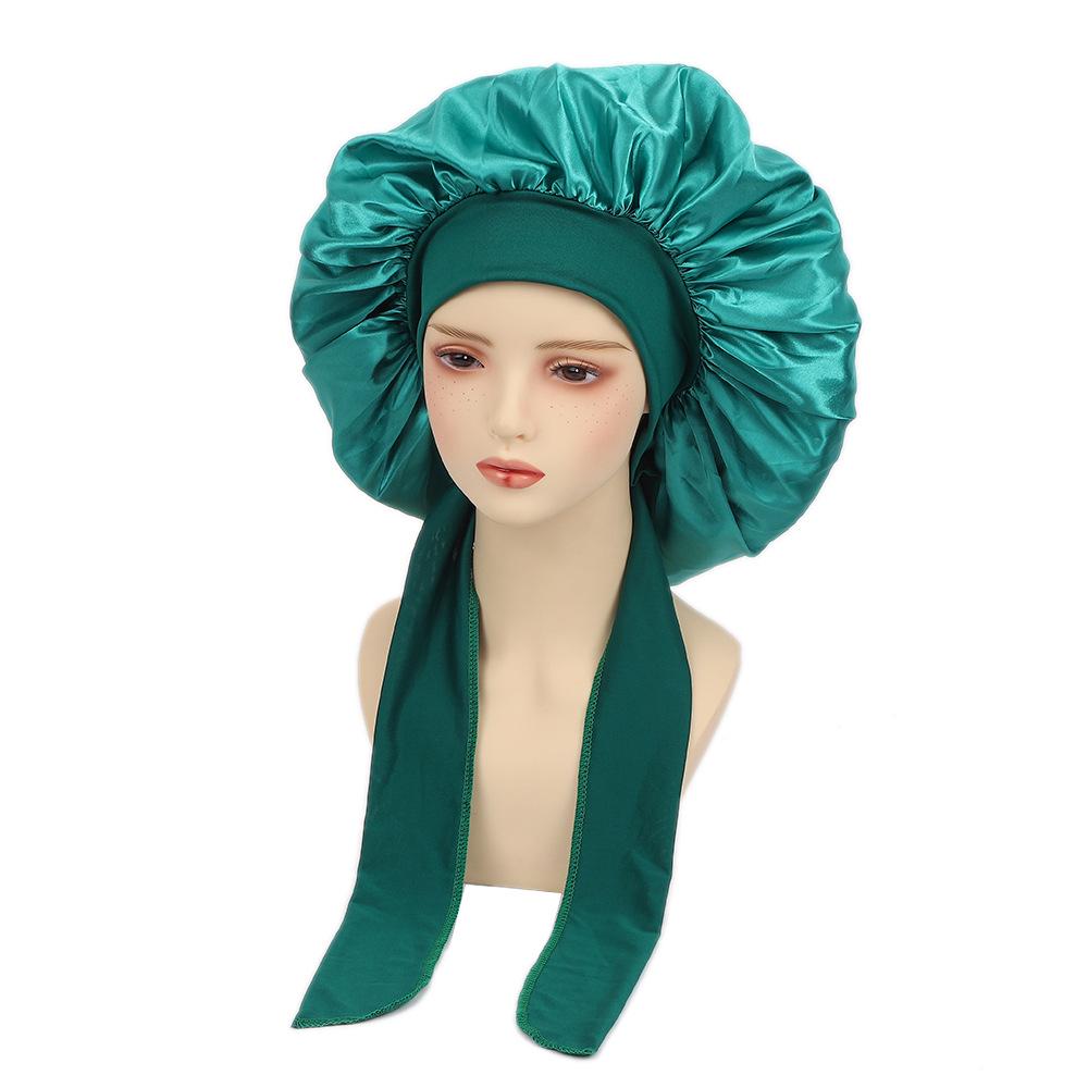 Damen Satin Schlafhaube mit breiter Krempe und Schleife
