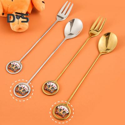 Kreativer Dessertlöffel mit Tigermuster aus Edelstahl, glänzend, auffällige Dessertgabel
