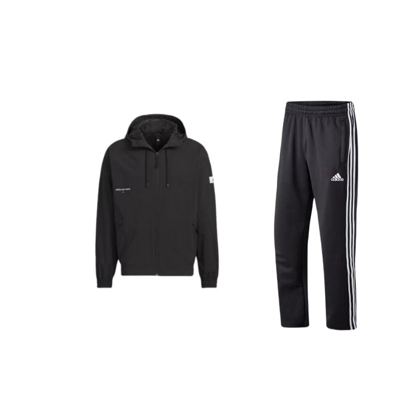 

Adidas Sportswear Lounge Logo Hoodie Long Sleeve Straight Leg Pants Casual Sports Suit Men suit Black TR30PR+IP4980 S