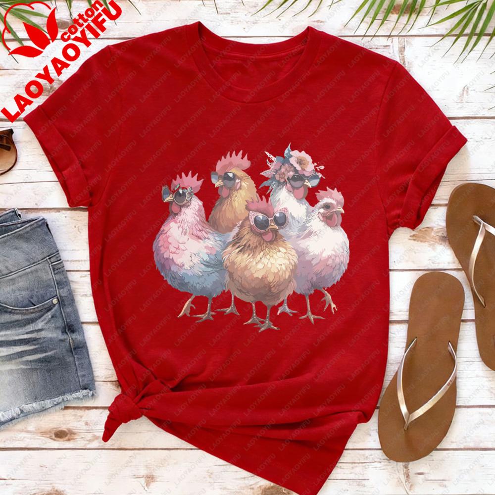Vintage Chickens TShirt Farm Life Chicken Shirt Cute Animal Tee Country Girl TShirt Chicken Lover Shirt Women Fashion Tops S