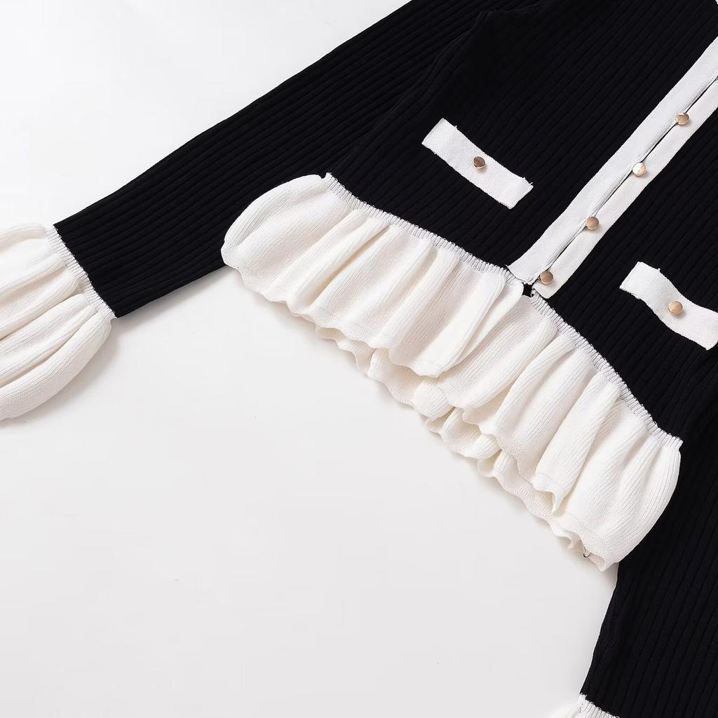 European and American Style, New Women's Fashion, Versatile, Cross-border Foreign Trade Color-block Knit Patchwork Jacket