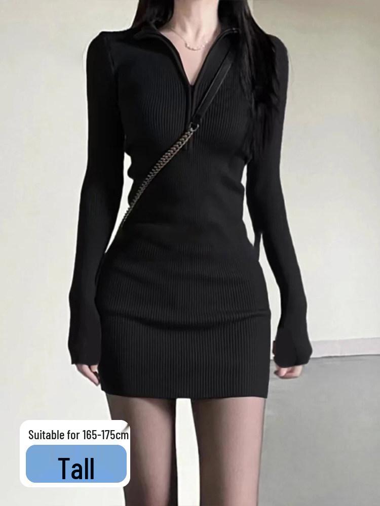 Women's Black Slim-Fit Dress with Coat - 2026 Autumn/Winter High-End Cinched Waist Little Black Dress