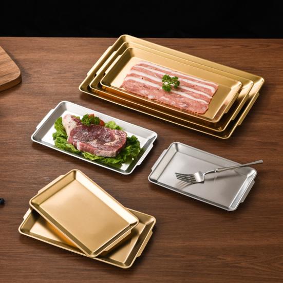 Stainless Steel BBQ Serving Tray Heavy Duty Rectangular Serving Platter with Handles Dishwasher Safe