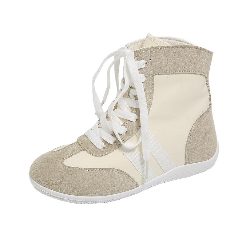 Lightweight Soft-soled Flat-soled High-top German Training Shoes for Women's 2025 Spring New Big-headed Ugly Cute Shoes Lace-up Color Matching Sports