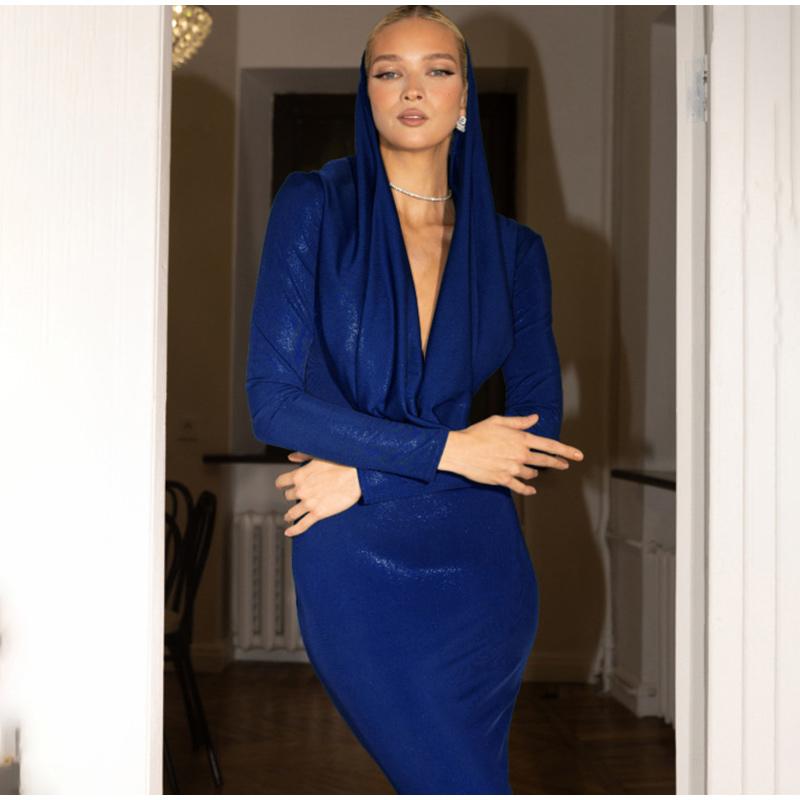 Weißes Satin-Abendkleid, formelles Etuikleid, bodenlang, sexy V-Ausschnitt, Schleppe, Falten, lange Ärmel, Falten, Kleider für besondere Anlässe