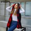 Autumn and Winter Women's Loose Fashionable Medium-length Hooded Buttonless Cardigan Plaid Plush Vest Jacket Women