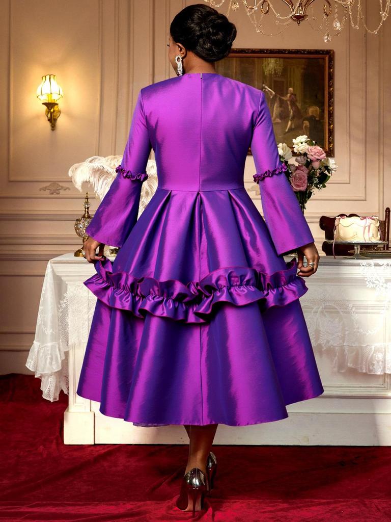 Elegant Plus Size Women's 3D Floral Ruffle Sleeve Dress