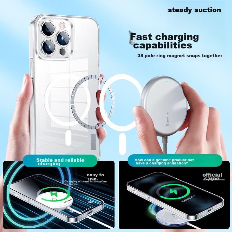 Baseus IPhone 12 Case, MagSafe Compatible Magnetic Charging Case, Anti-Slip Shockproof Mirror Finish Trendy Design, Fully Transparent