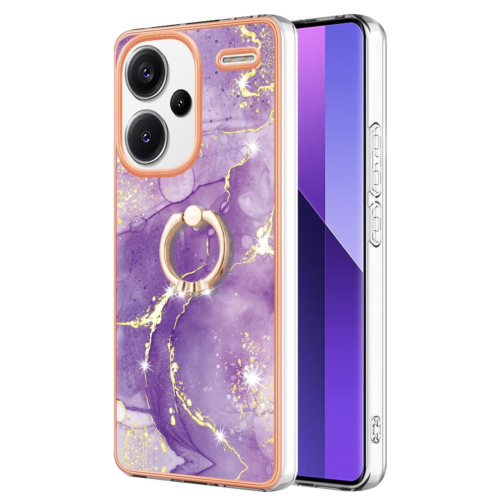 For Xiaomi Redmi Note 13 Pro+ 5G Case with Ring Kickstand Marble Pattern Electroplating TPU Back Cover