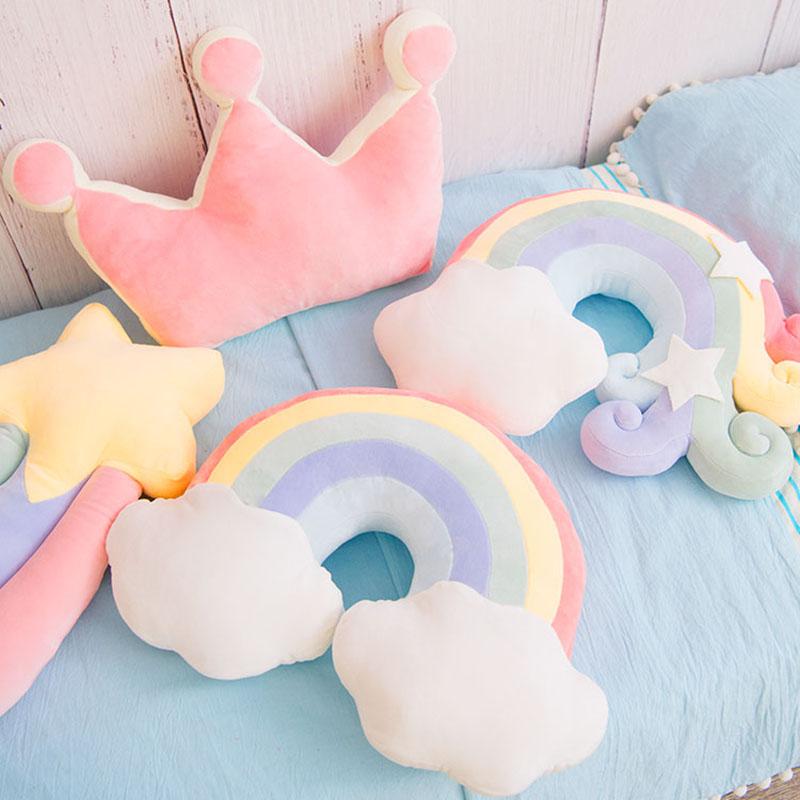 Ins Cuscino Peluche Colore Caramella Nuvola Stella Luna Cuscino Cuscino Corona Arcobaleno Colorata Decorazione Divano Casa Cuscino da Lancio Giocattolo