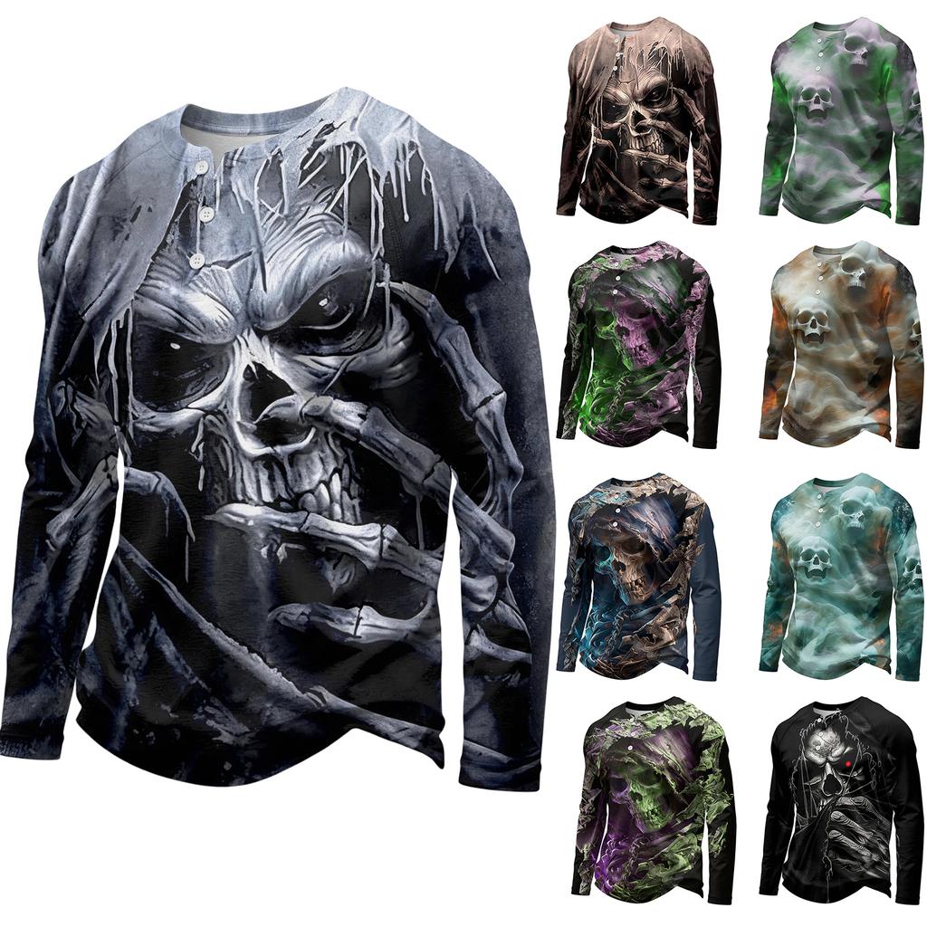 Men's Halloween Long Sleeve Raglan Shirt Loose Fit Casual